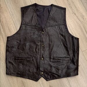 Haband Vintage Patchwork Dark Brown Leather Vest for Men Size XL